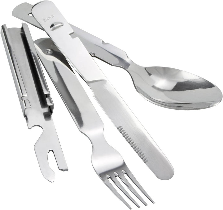 Camping Geschirrset aus Edelstahl - Teller, Tasse & Besteck - robust & wiederverwendbar für Outdoor,