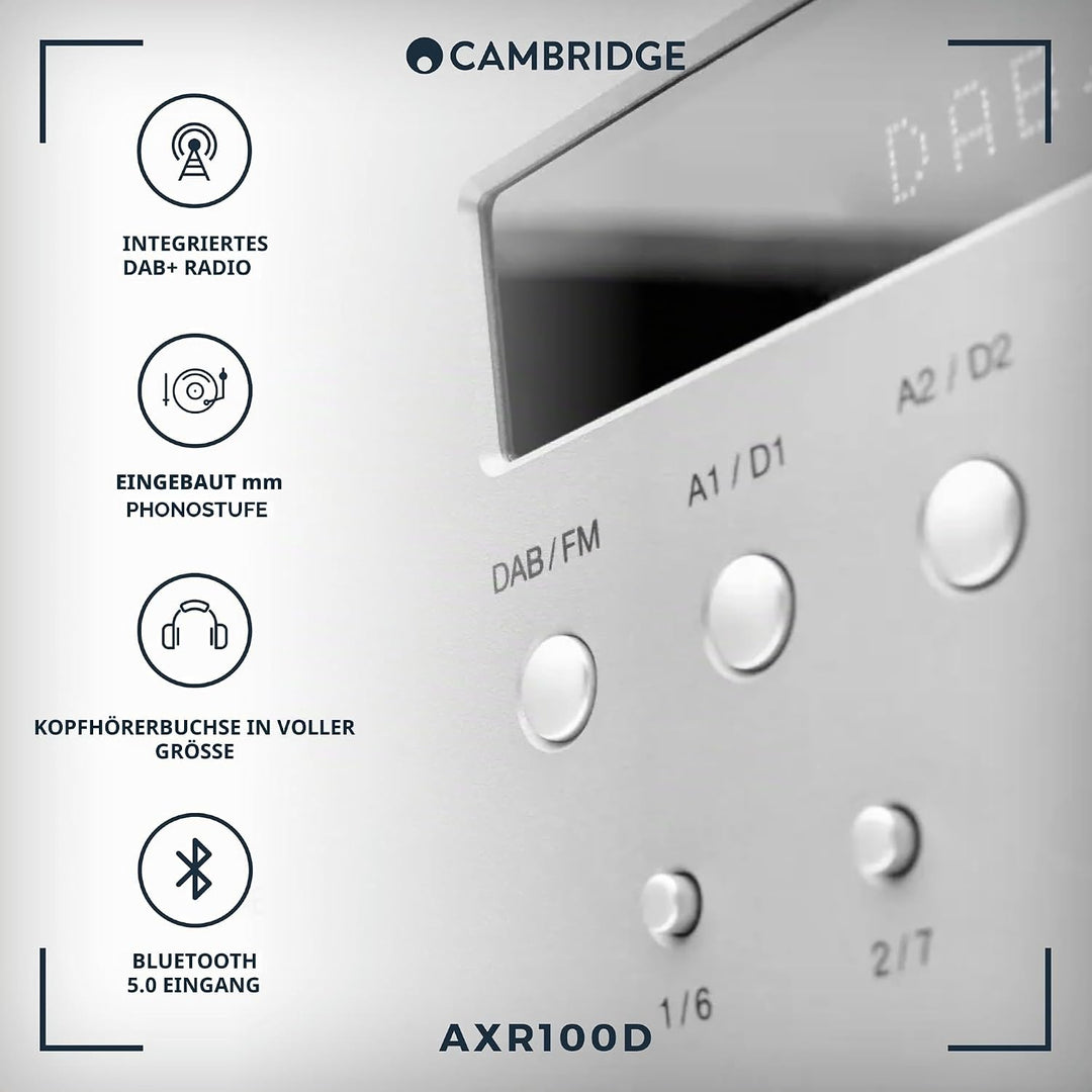 Cambridge Audio AXR100D - Separater 100 Watt Stereo HiFi-Receiver mit integrierter Phonostufe, Dab/F