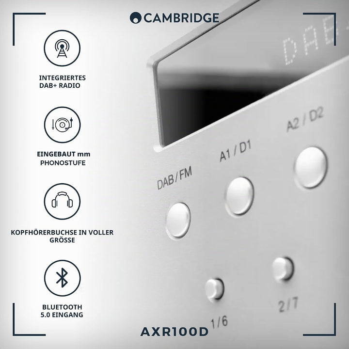 Cambridge Audio AXR100D - Separater 100 Watt Stereo HiFi-Receiver mit integrierter Phonostufe, Dab/F