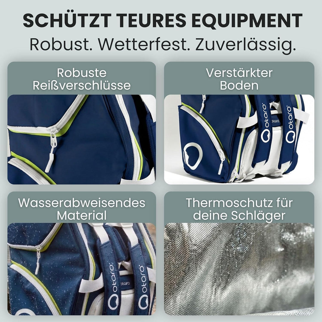 Otaro Tennistasche 82L | Tennisschläger Tasche für 4 Schläger mit Thermofach, Schuhfach & Kühlfach |