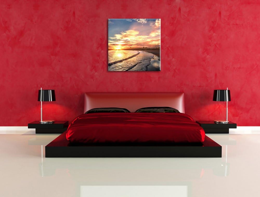 Los Angeles Beach, Format: 70x70 auf Leinwand, XXL riesige Bilder fertig gerahmt mit Keilrahmen, Kun