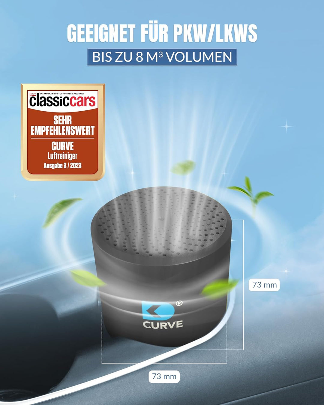 CURVE - Innovativer Luftreiniger mit Granulat - Entfernt 99% Keime und Gerüche - Für Auto, KFZ, LKW,