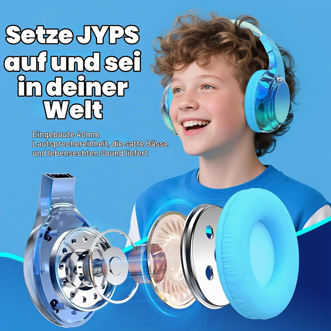 JYPS Bluetooth Kopfhörer Kinder, Kabellose Kopfhörer Bluetooth Kinder Over Ear, Kopfhörer Kinder Blu