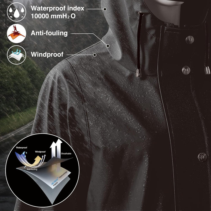 UNIQUEBELLA Regenjacke Damen Wasserdicht Regenmantel Mit Kapuze Winddicht Wetterfest Übergangsjacke