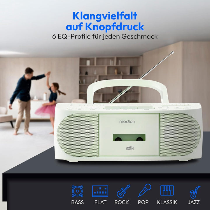 MEDION DRX-1 Plus Boombox (tragbares DAB+ UKW Radio, Bluetooth, CD-Player, MP3, Kassette, Kopfhörera