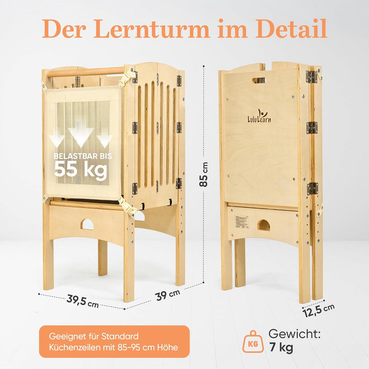 Lernturm ab 1 Jahr [FALTBAR] – Montessori Learning Tower, vormontiert, höhenverstellbar & extra sich