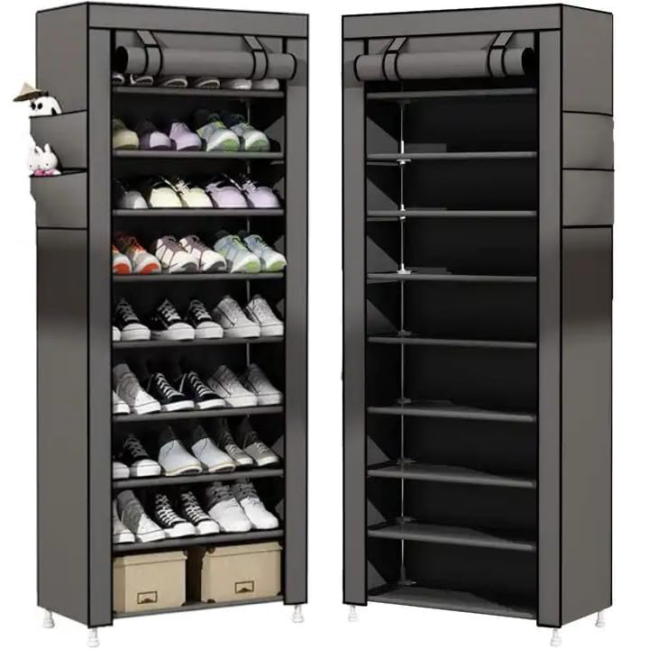 Schuhregal, Schuhschrank Schmal, Garderobe mit Schuhschrank, Stoffschrank Regal mit 9 Einlegeböden,