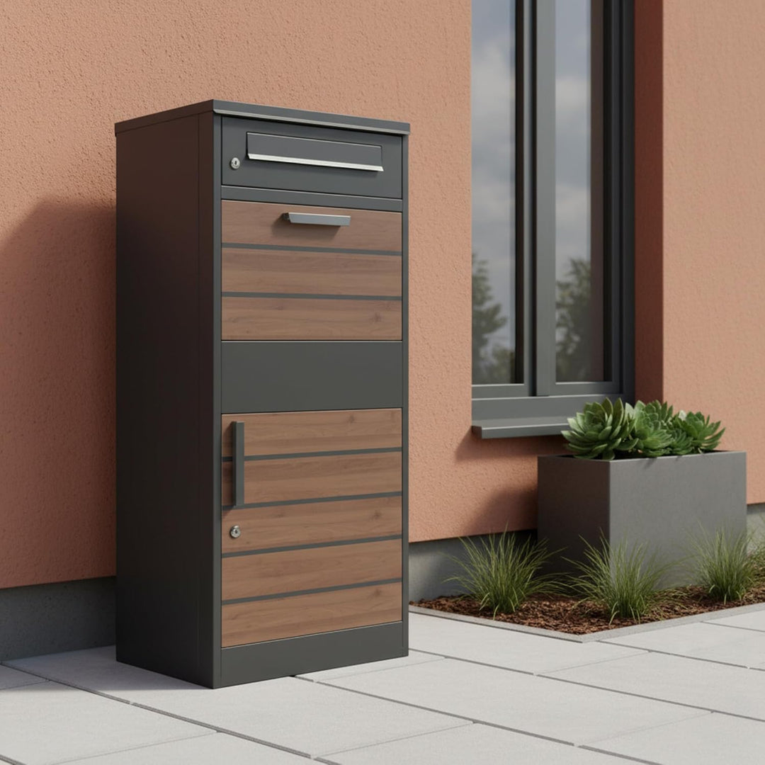 Zelsius Paketbriefkasten | RAL7016 Anthrazit | verzinkter pulverbeschichteter Stahl mit dunkelbraune