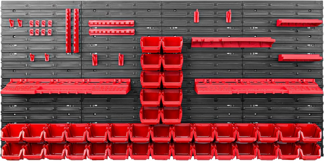 Lagersystem Werkstattregal | 156 x 78 cm | 40 stck. Box | Wandregal mit Werkzeughalterungen und Stap