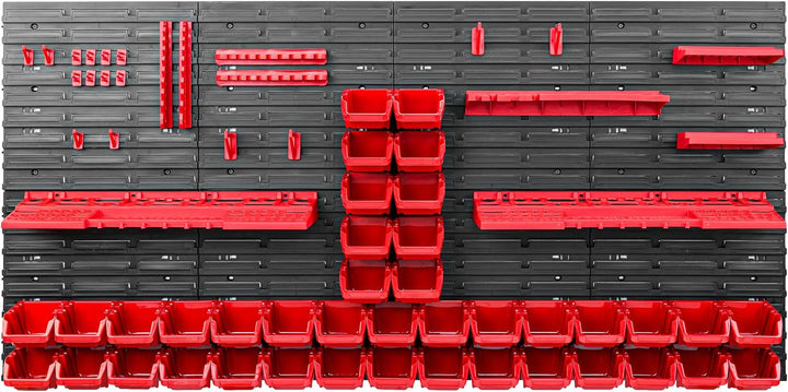 Lagersystem Werkstattregal | 156 x 78 cm | 40 stck. Box | Wandregal mit Werkzeughalterungen und Stap