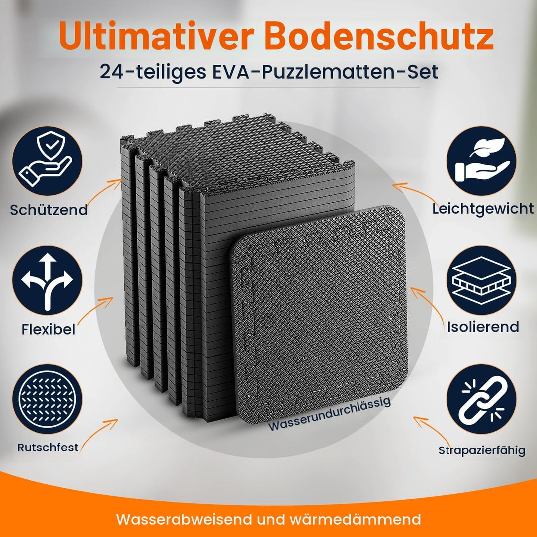 24 St. Bodenschutzmatte Fitness, mit Rand 20 St; Schwarz Viereckig je 30,5x30,5cm, 1cm Dick. Gesamt