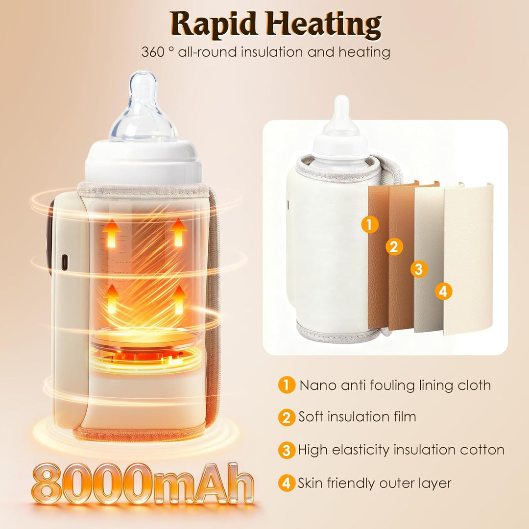 Tragbarer Flaschenwärmer Baby für Unterwegs, Flaschenwärmer to Go, 8000 mAh-Akku, USB-aufladbarer Fl