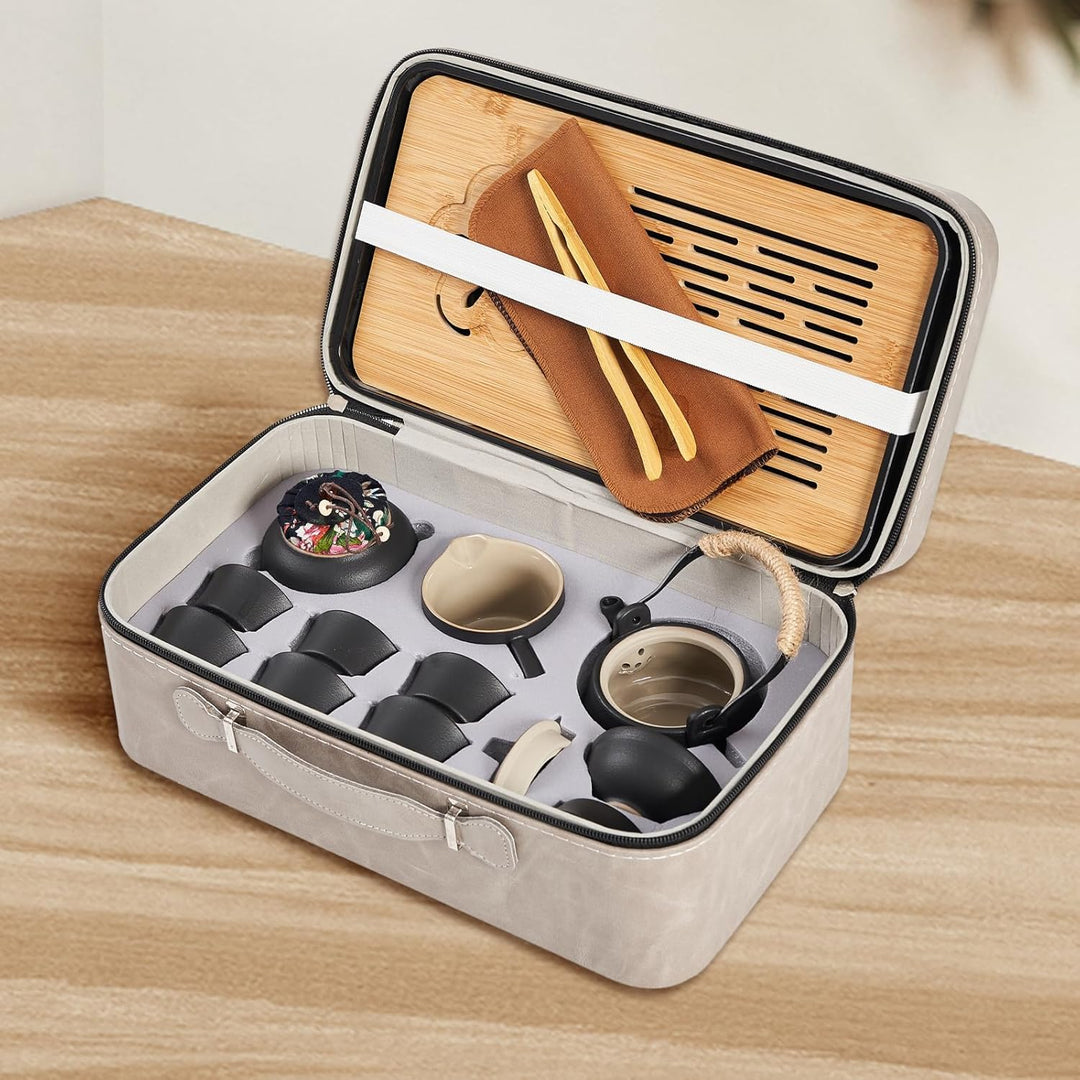 LURRIER Gongfu Tee-Sets, tragbares Keramik-Teeset, asiatisches Tee-Set für Erwachsene, Tee-Geschenks