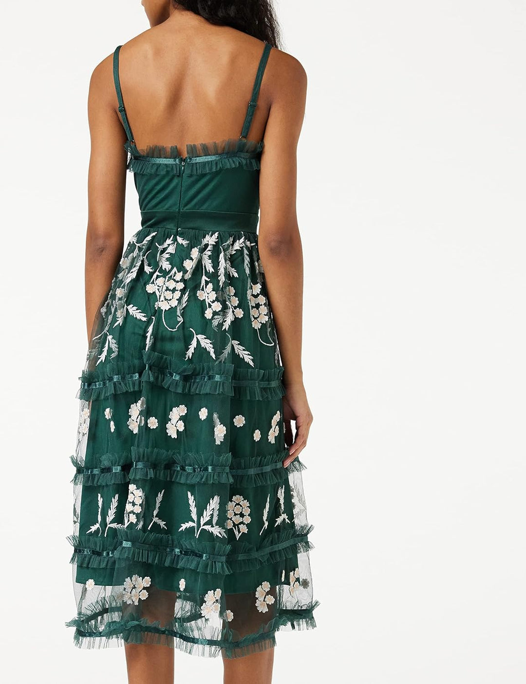 Maya Deluxe Damen Ladies Womens Summer Embroidered Midi Floral Straps High Waist A Line Cut Everyday