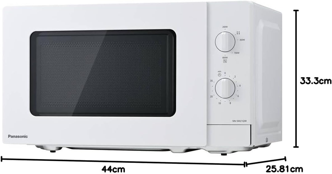Panasonic NN-SM21QWEPG 20L Solo-Mikrowelle mit Glasschale, 800 W, Auftaueinstellung, 5 Leistungsstuf