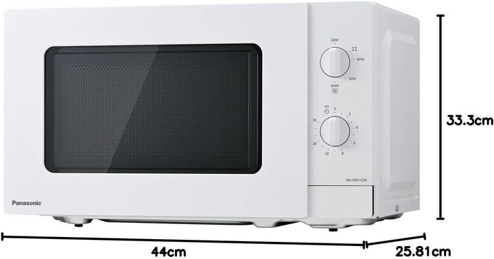 Panasonic NN-SM21QWEPG 20L Solo-Mikrowelle mit Glasschale, 800 W, Auftaueinstellung, 5 Leistungsstuf