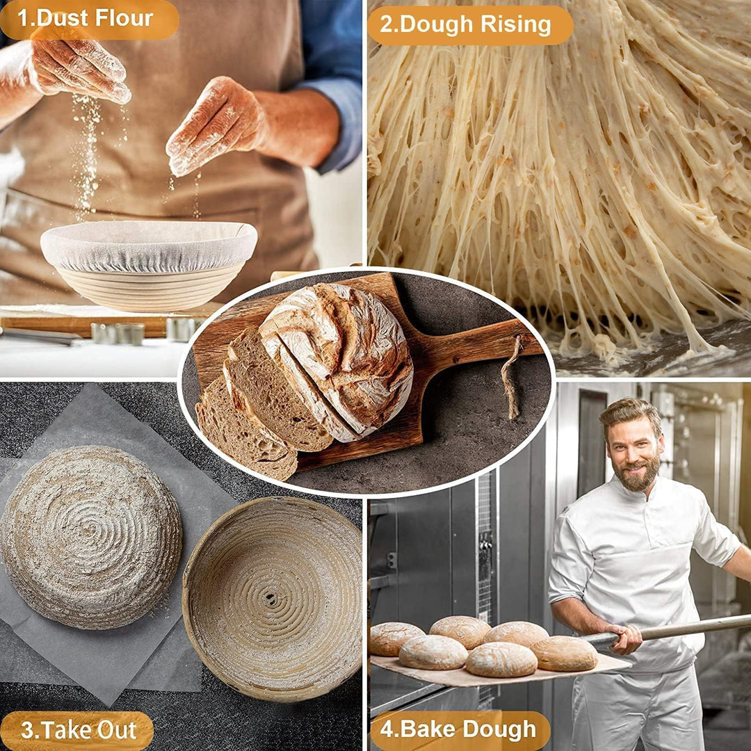 Clheatky Gärkörbchen Rund, ø 23cm, Höhe 8.5 cm Gärkorb Set Aus Natürlichem Peddigrohr Proofing Baske