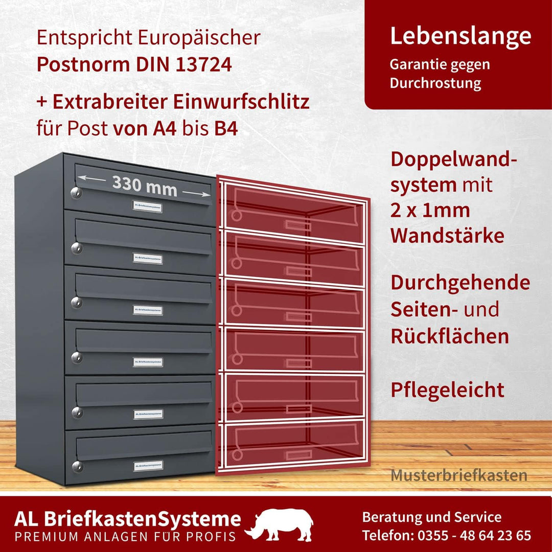 AL Briefkastensysteme 3er Briefkasten in Anthrazitgrau RAL 7016, Premium Briefkasten DIN A4, 3-Fach