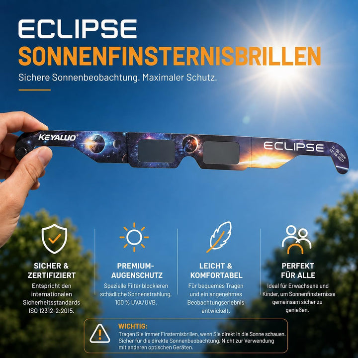 6/12/100 Sonnenfinsternis Brille,EN ISO 12312-2:2015(E) &amp; CE-zertifiziert,AAS Zertifizierung 2026,So