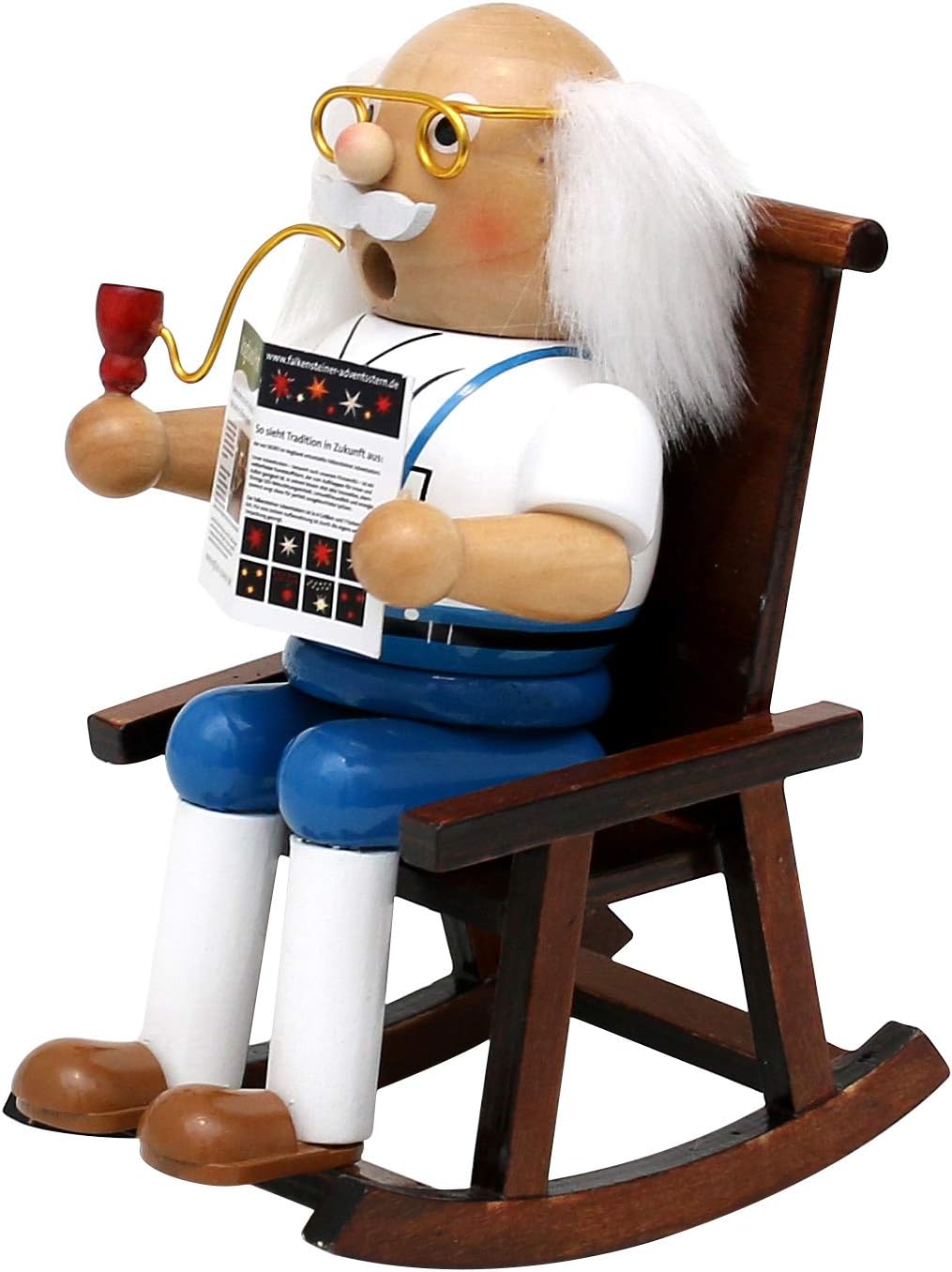 Dekohelden24 Holz Räucherfigur/Räuchermann Opa im Schaukelstuhl, L/B/H: 9,5 x 11 x 15 cm, inkl. 1 Pa