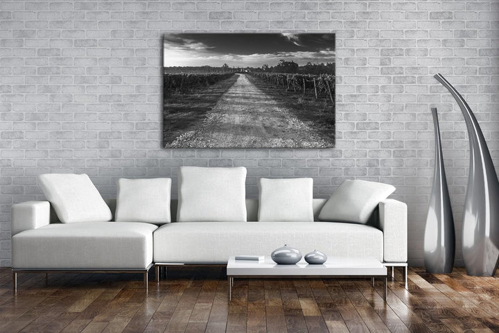 Feldweg in der Toskana Effekt: Schwarz/Weiss Format: 100x70 als Leinwandbild, Motiv fertig gerahmt a