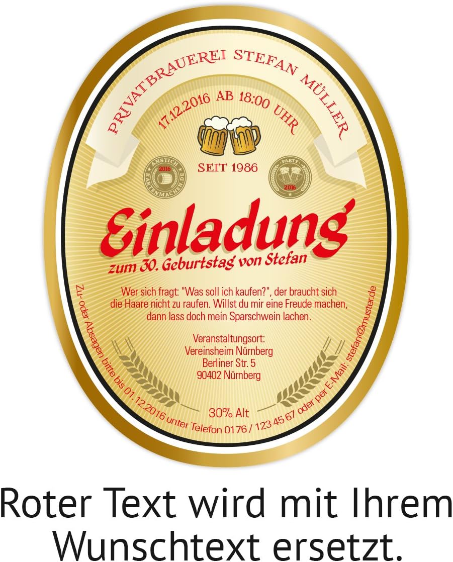 Flaschenetikett als Einladung (10 Stück) - Bier in Gelb – Bieretikett für Bierflaschen