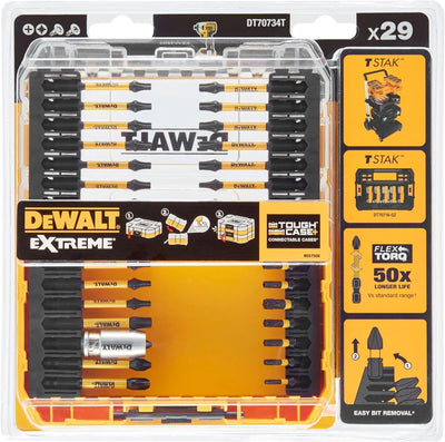 Dewalt Extreme Flextorq Schrauberbit-Set (29-teilig, Bit-Set mit Kunststoff-Box, für Profis- und Hob