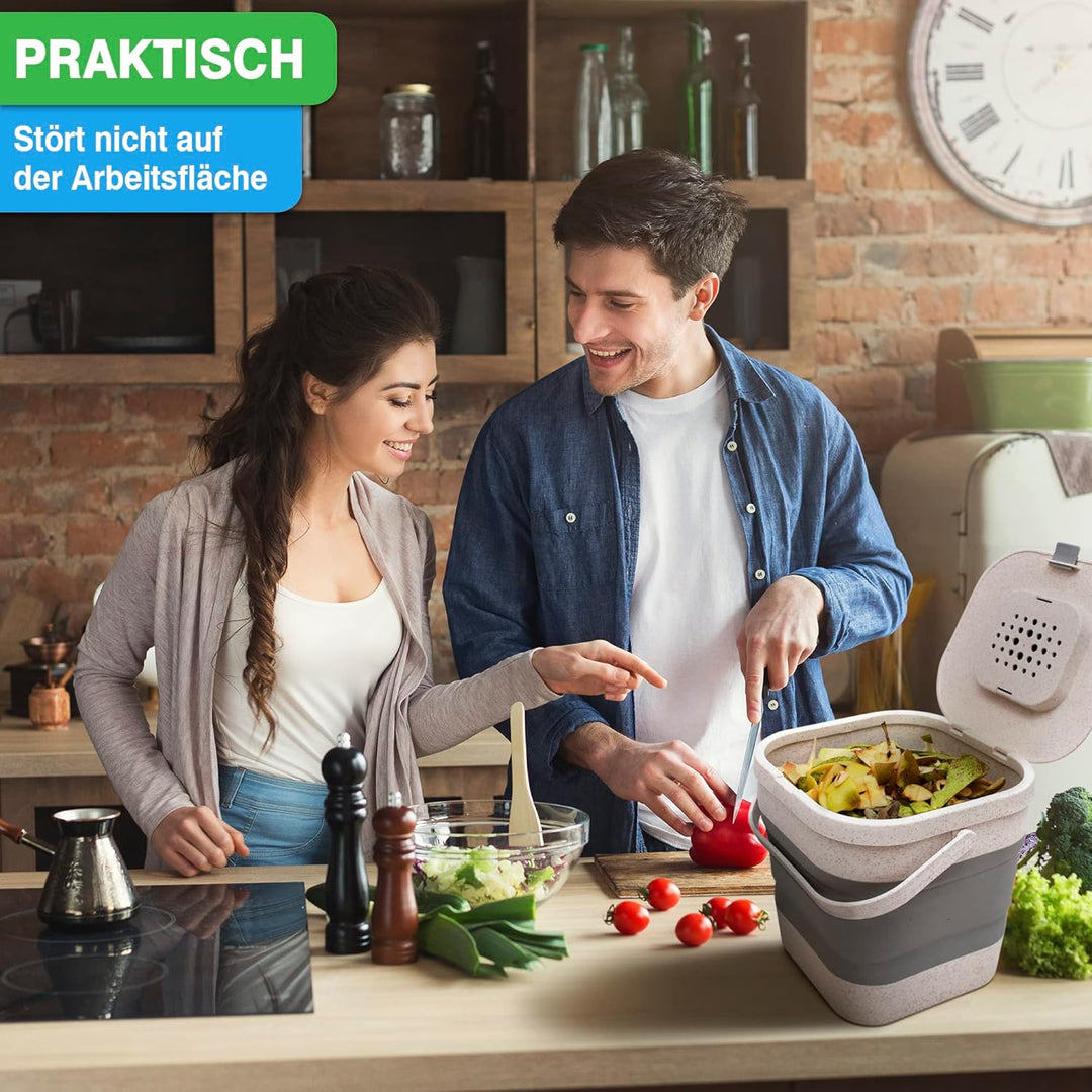 YourCasa® Faltbarer Biomülleimer 4L - kompakter Bio Mülleimer mit geruchsdichtem Aktivkohlefilter-De