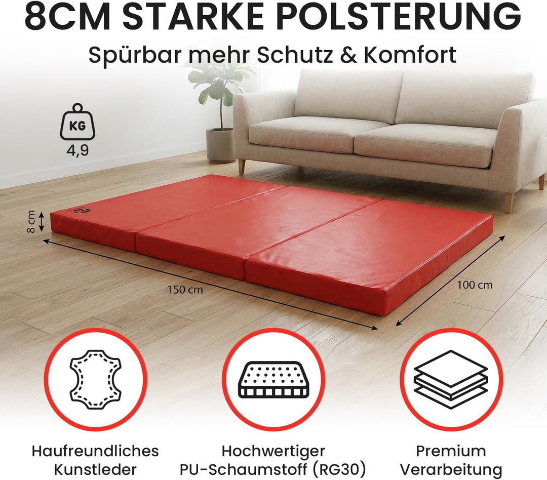 Jeflex - klappbare Weichbodenmatte & Turnmatte 150 x 100 x 8 cm MADE IN GERMANY/Gymnastikmatte tragb
