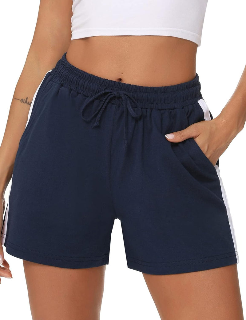 Litherday Shorts Damen Sportshorts Kurz Hosen Streifen Jogginghose Sommer Traininghose mit Taschen E