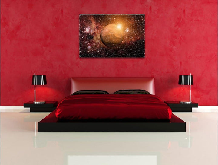 Pixxprint Planet Mars im Universum Kunst Buntstift Effekt, Format: 100x70 auf Leinwand, 100x70
