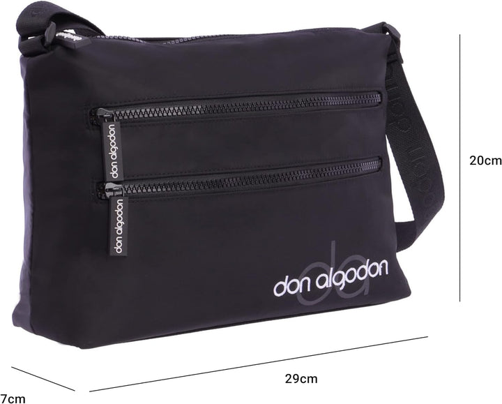 DON ALGODON Damen Zita Umhängetaschen, 30 x 9.5 x 19 cm Schwarz, Schwarz