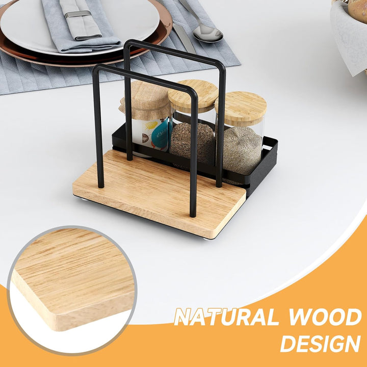 Serviettenhalter Schwarz,Serviettenhalter aus Metall & Holz Serviettenspender mit Caddy für Tisch Kü
