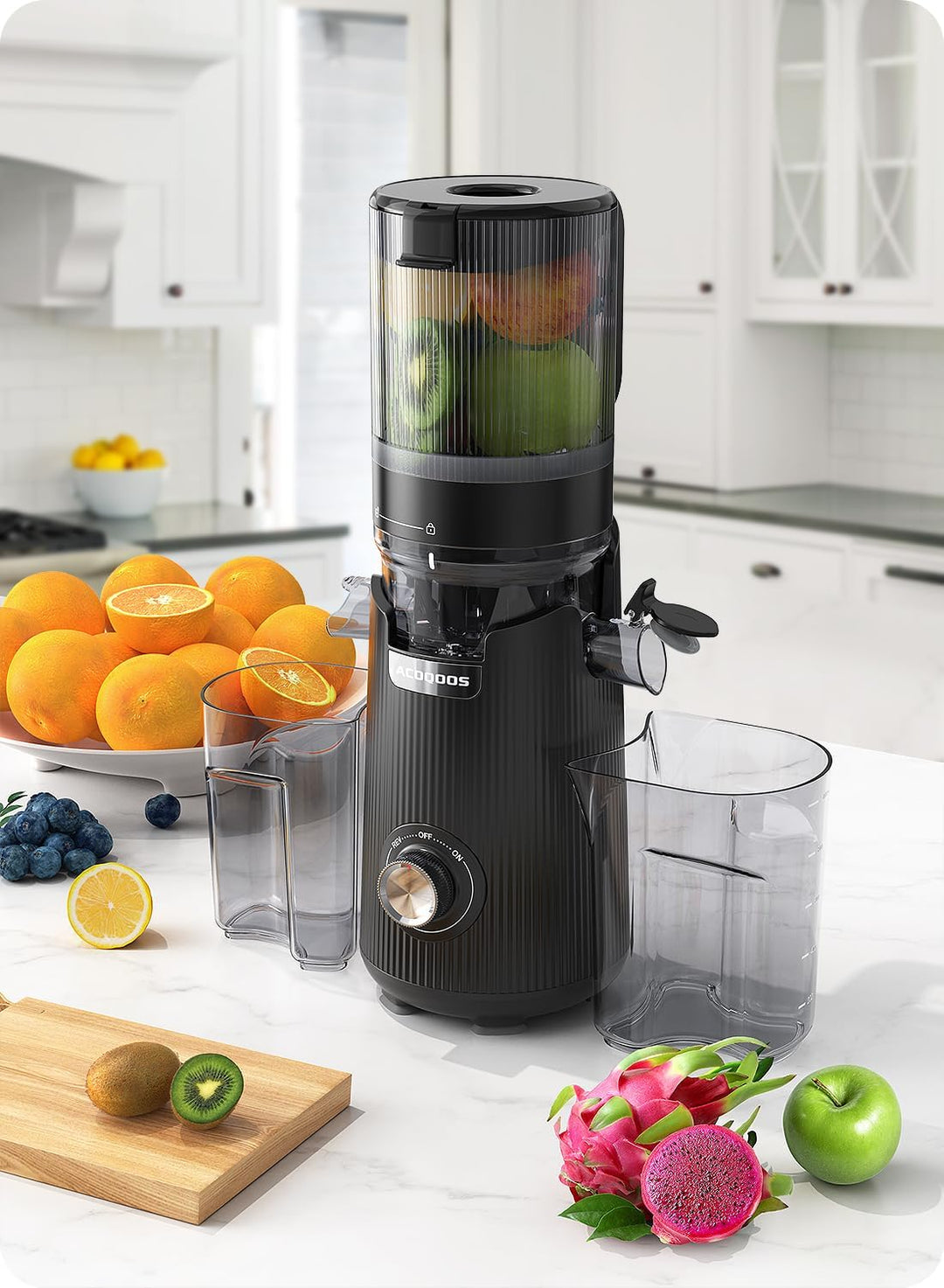 ACOQOOS Entsafter, Entsafter für Ganze Gemüse und Obst, 135 mm Breite und Grössere Fütterungsröhre,