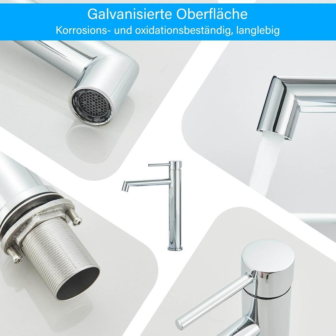 Waschtischarmatur chrom Hoch Wasserhahn Bad Badezimmer Waschbecken Armatur Edelstahl Einhebelmischer