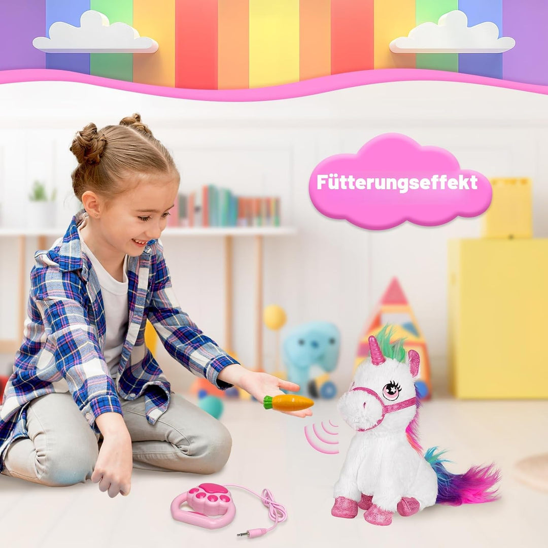YH YUHUNG Laufendes Einhorn Spielzeug mit Leine, Interaktives Plüschtier Pony mit Licht & Sound, Ele