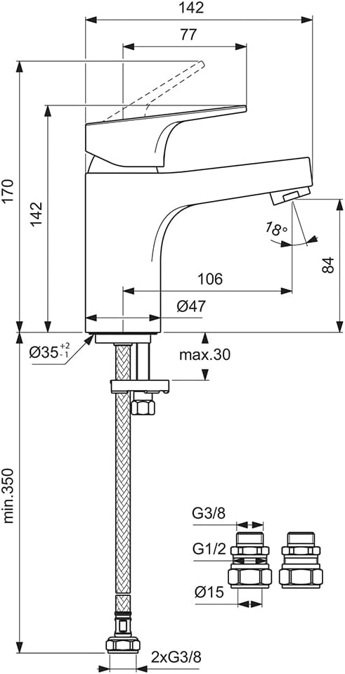 Ideal Standard Cerabase BD053AA Einhebel-Waschtischmischer, Chrom Single lever basin mixer tap, Sing