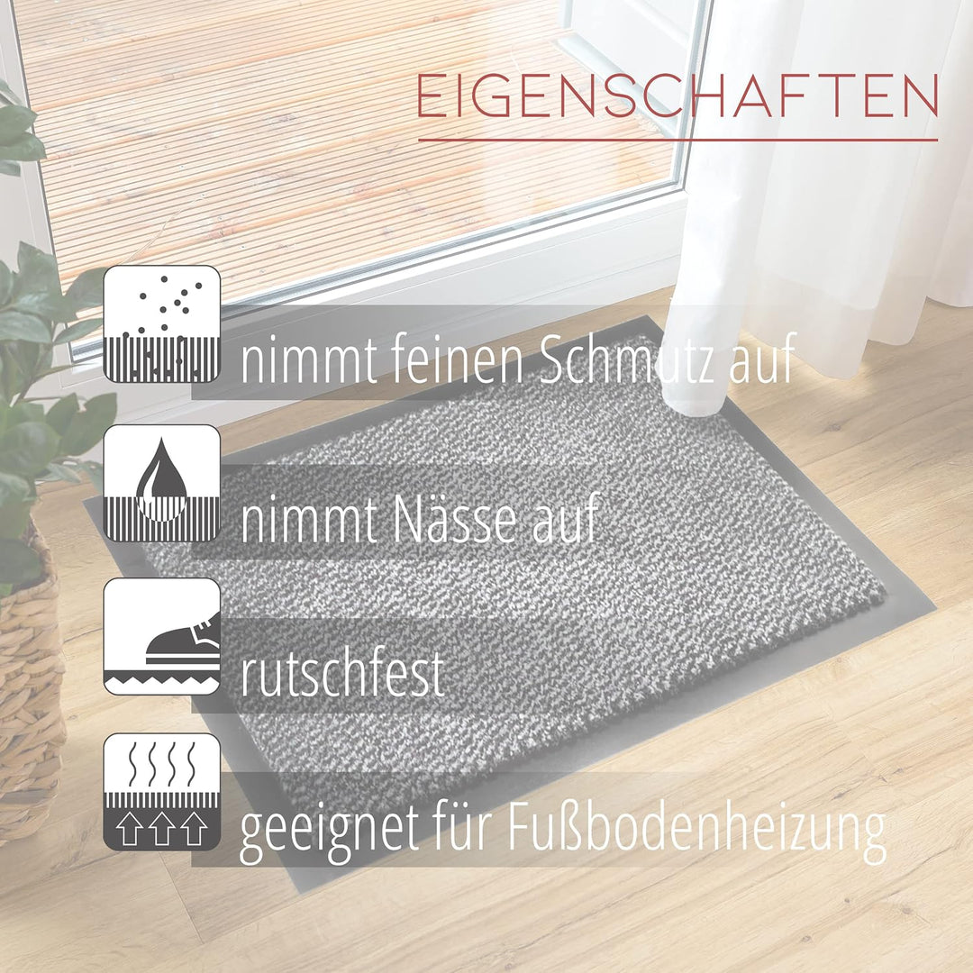 Carpido Fussmatte 60 x 90cm Grau meliert für den Innenbereich - Klassischer Türvorleger schnelltrock