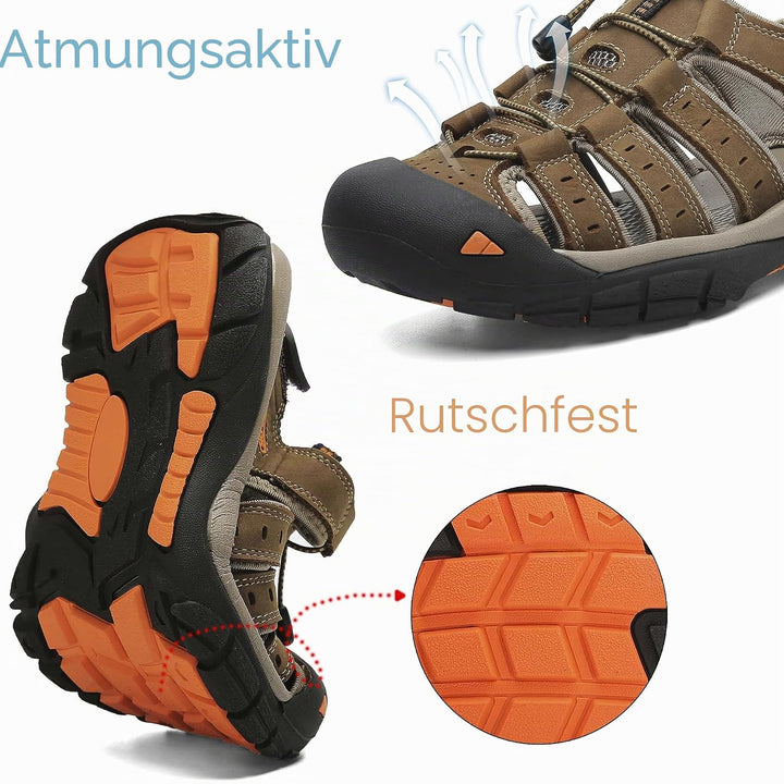 ZYLDK Herren Leder Sandalen Sport Outdoor Trekkingsandalen Atmungsaktive Leichte Wandersandalen Männ