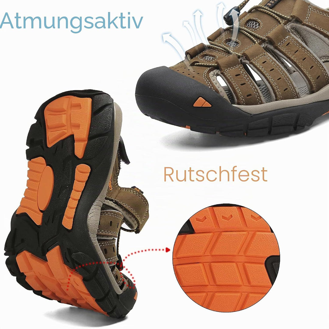 ZYLDK Herren Leder Sandalen Sport Outdoor Trekkingsandalen Atmungsaktive Leichte Wandersandalen Männ
