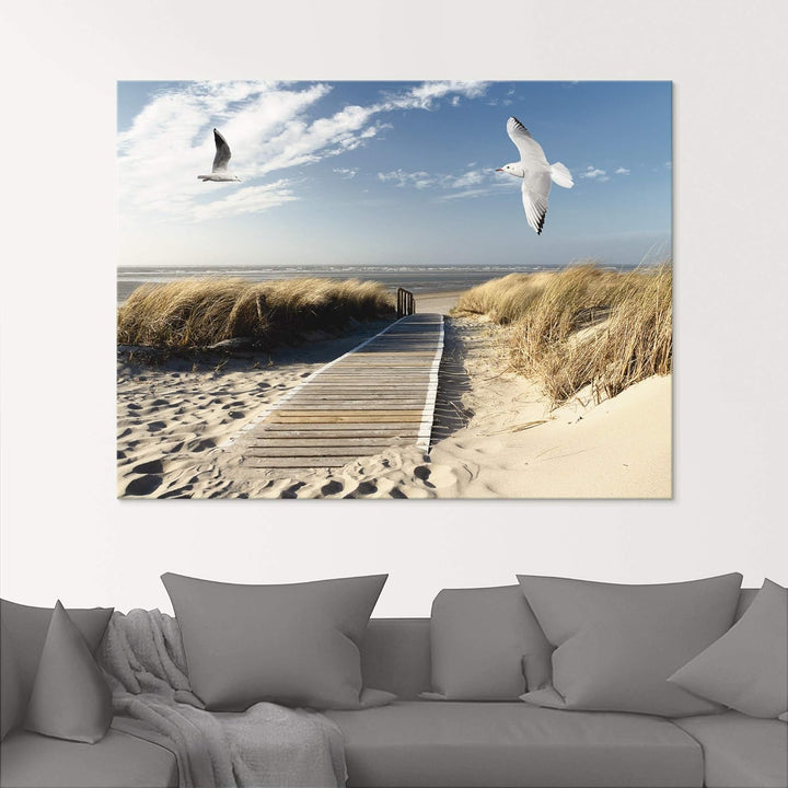 ARTland Glasbilder Wandbild Glas Bild einteilig 100x50 cm Querformat Strand Meer Nordsee Küste Möwen