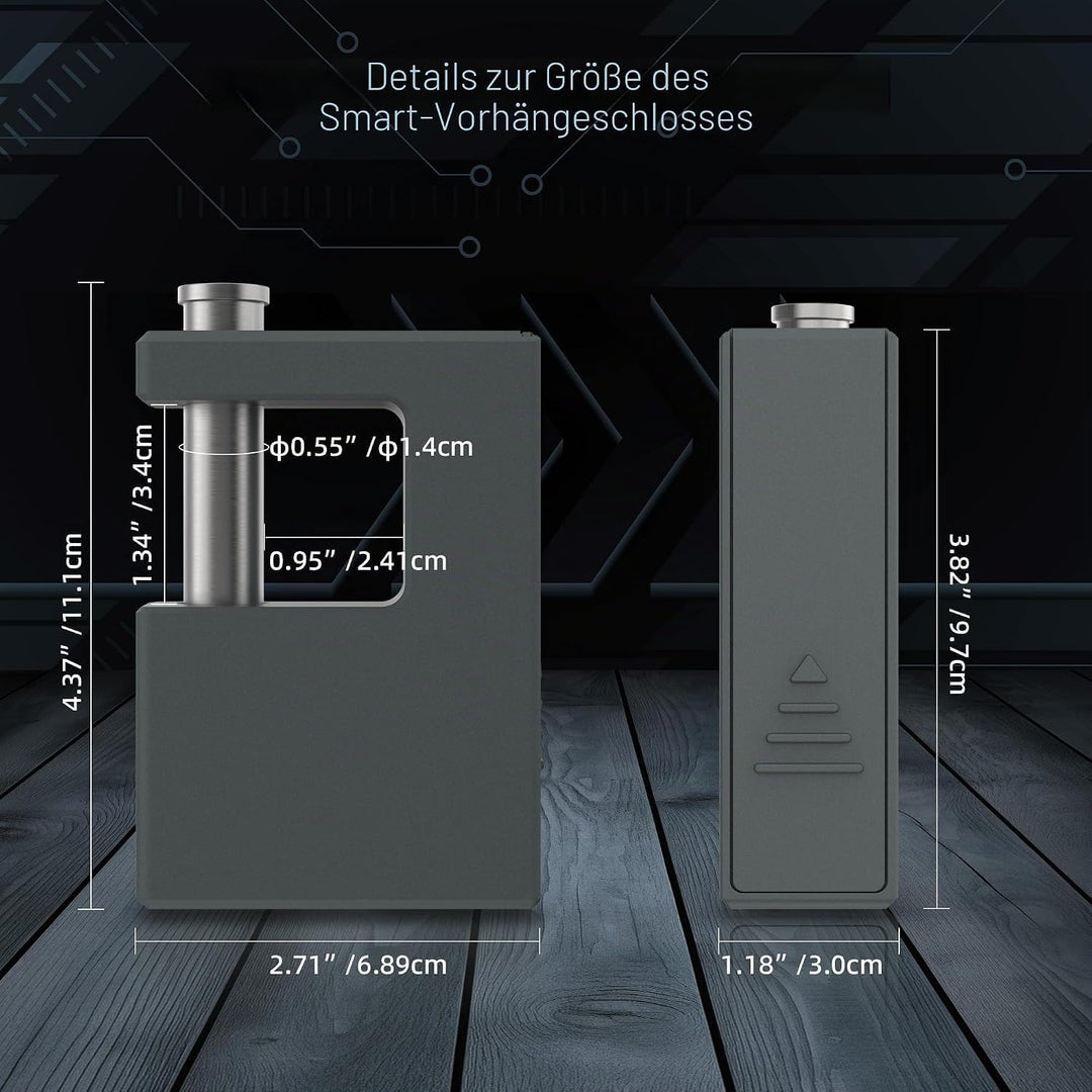 Smart Vorhängeschloss 14mm Bügel, Fingerabdruck &amp; App für Container &amp; LKW