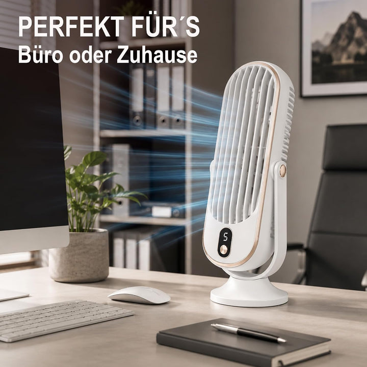 Bestlivings Tischventilator Akku Weiss 5 Stufen leise, Weiss