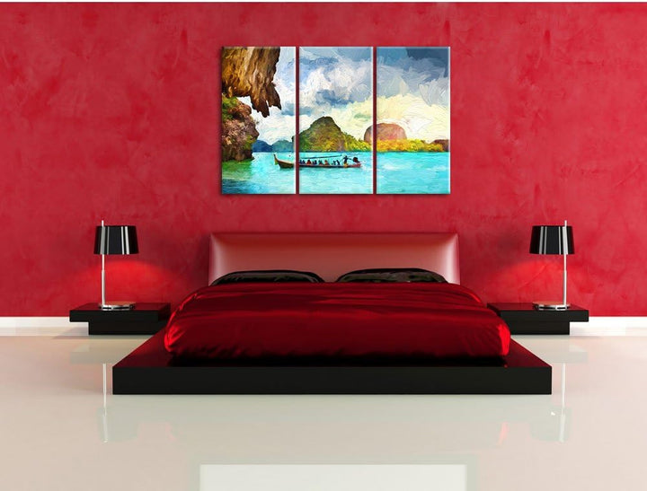 Pixxprint Thailand Phuket Playa Paradisiaca / 3-Teilig/Gesamtmass 120cm Leinwandbild bespannt auf Ho