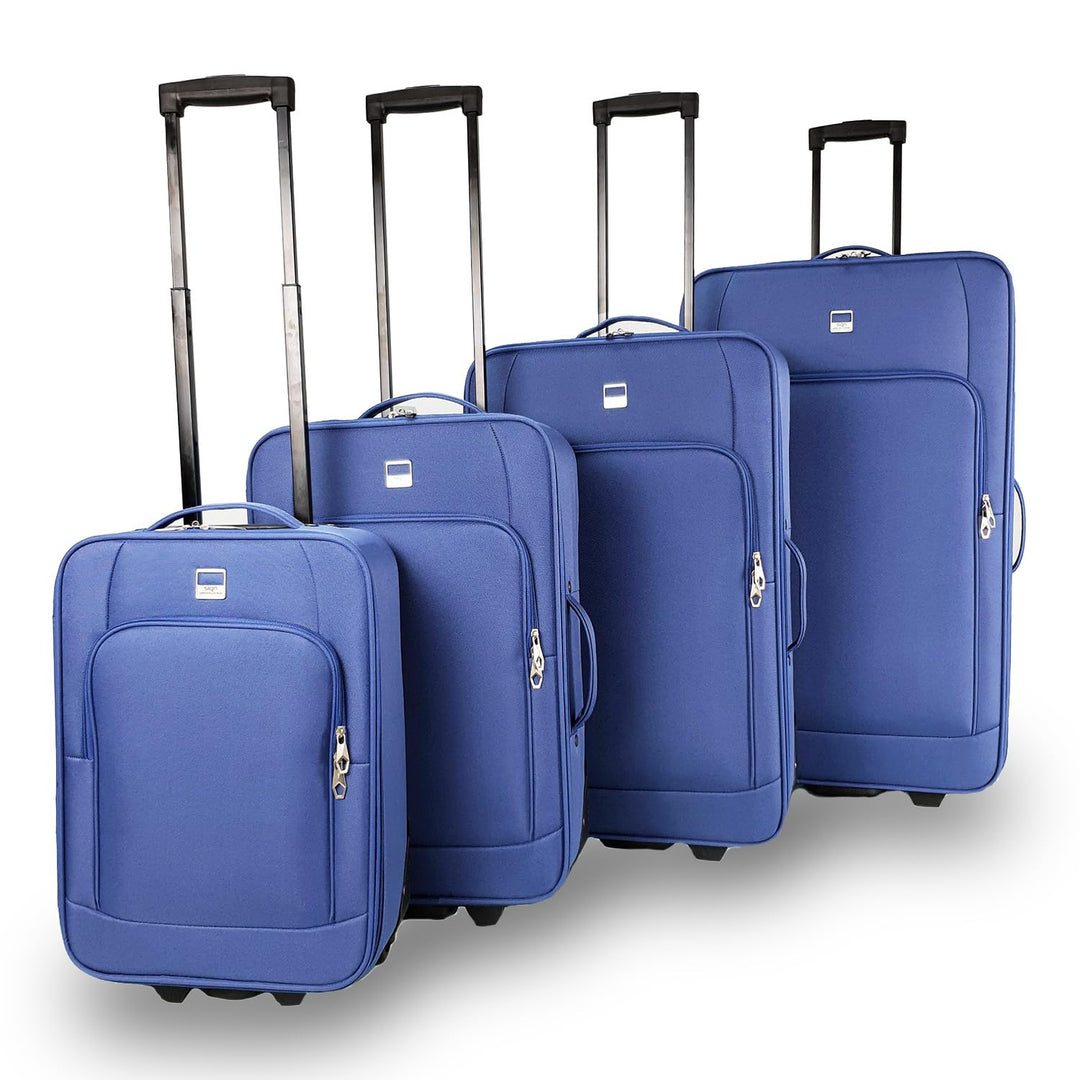 SIGN Stoffkoffer Trolley Reisekoffer Inline Rollen (Handgepäck-Mittel-Gross-Sehr Gross) (Blau, 4er S