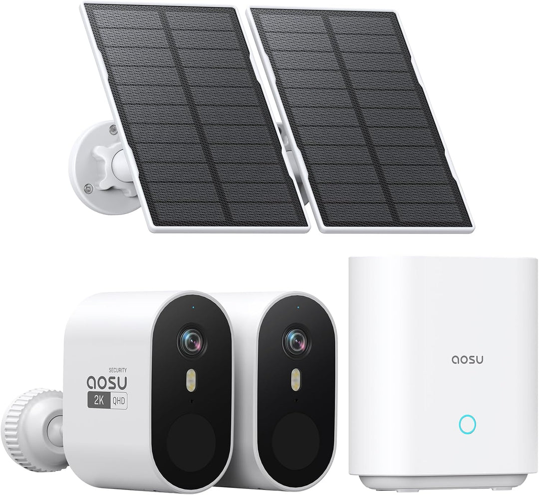 AOSU 2K Überwachungskamera Aussen Solar, Überwachungskamera Solar mit 32G Lokale Aufzeichnung, ohne