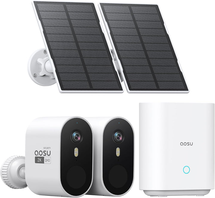 AOSU 2K Überwachungskamera Aussen Solar, Überwachungskamera Solar mit 32G Lokale Aufzeichnung, ohne
