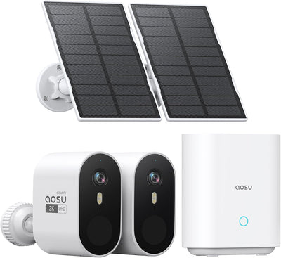 AOSU 2K Überwachungskamera Aussen Solar, Überwachungskamera Solar mit 32G Lokale Aufzeichnung, ohne