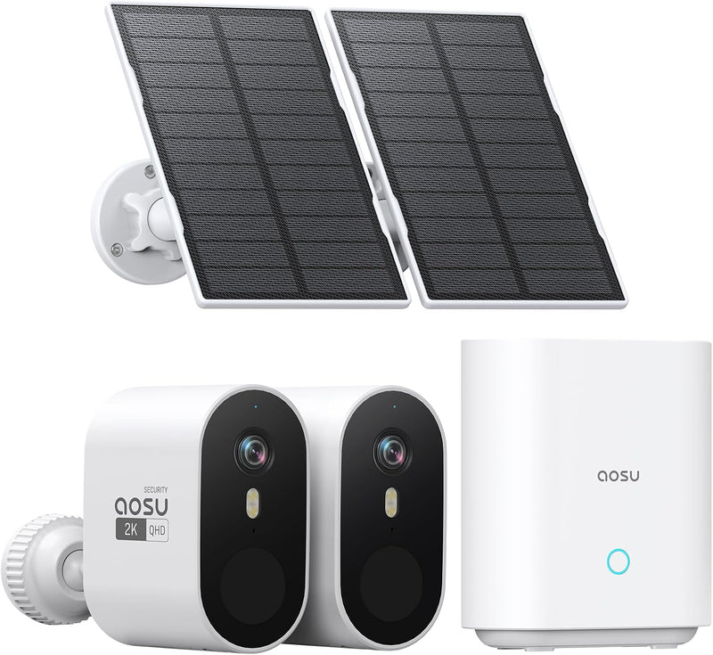 AOSU 2K Überwachungskamera Aussen Solar, Überwachungskamera Solar mit 32G Lokale Aufzeichnung, ohne