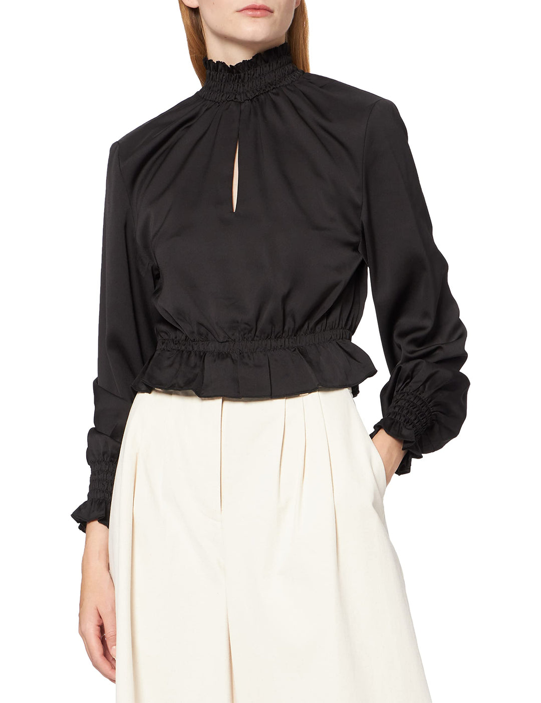 NA-KD Damen Padded Shoulder Blouse Bluse 32 Schwarz, 32 Schwarz